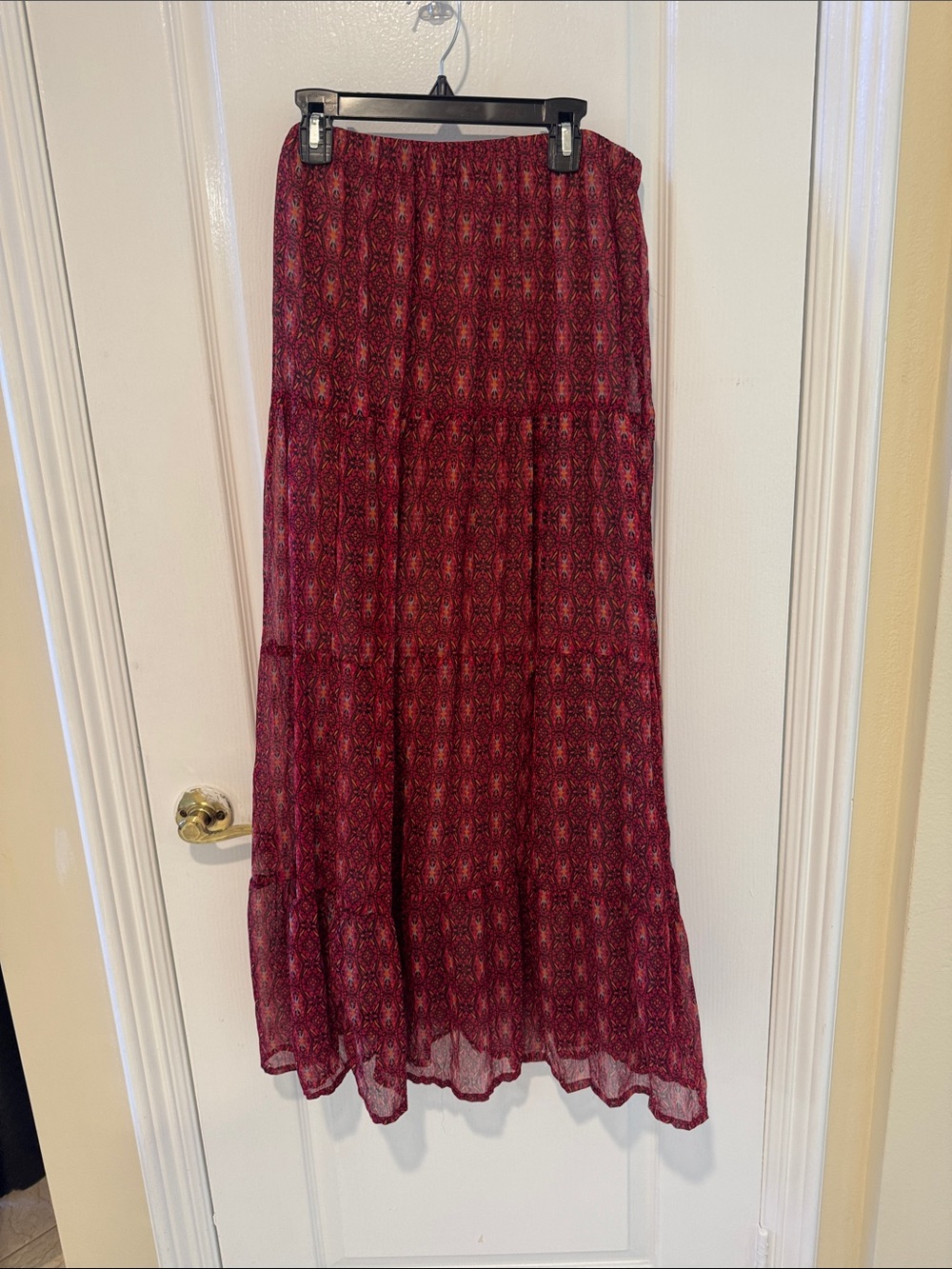 Fire Los Angeles Burgundy Printed Tiered Maxi Skirt